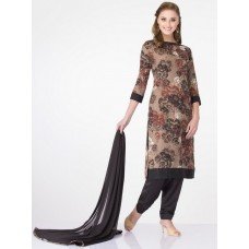 BLACK AND BROWN FLORAL POLYESTER READY MADE DRESS